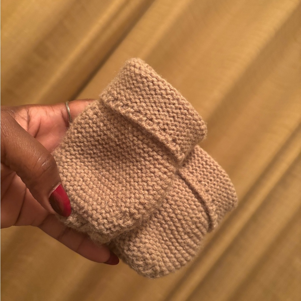 Two Handmade Tan Knit Baby Booties